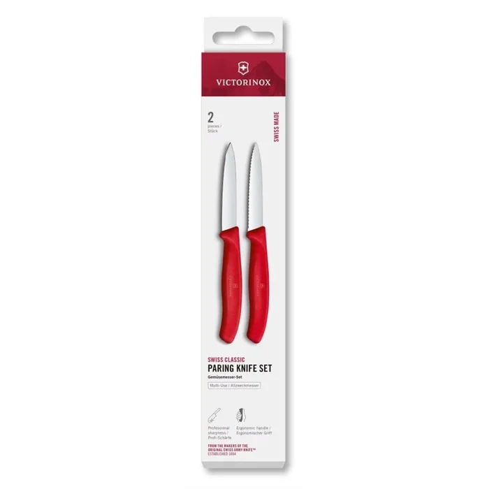 Victorinox – Set de 2 cuchillos para verduras SWISS CLASSIC, hoja de 8 cm, color rojo