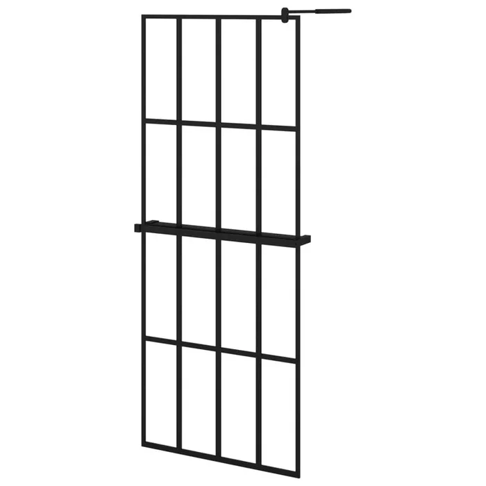 vidaXL Mampara ducha con estante vidrio ESG y aluminio negro 80×195 cm