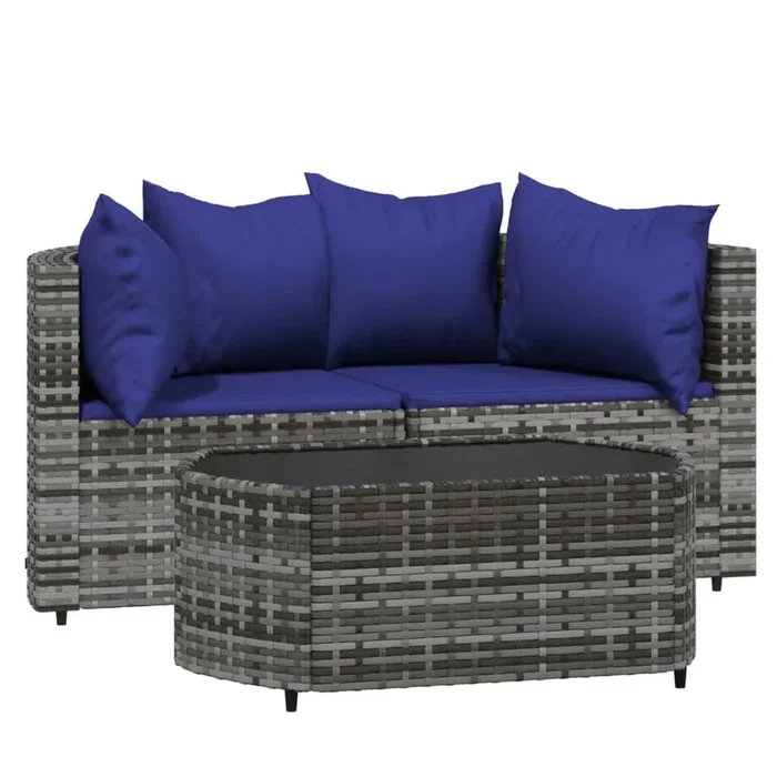 vidaXL Set de muebles de jardín 3 pzas y cojines ratán sintético gris