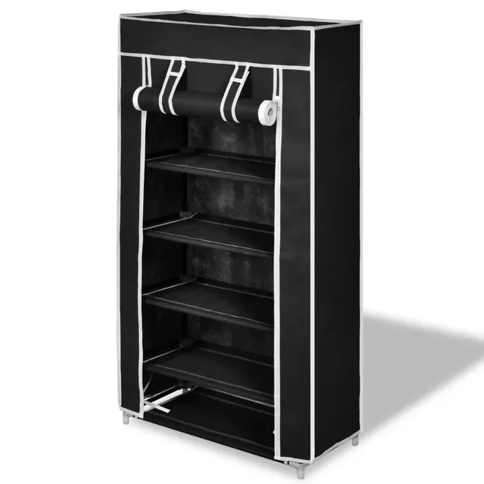 vidaXL Zapatero de tela con cubierta negro 58x28x106 cm