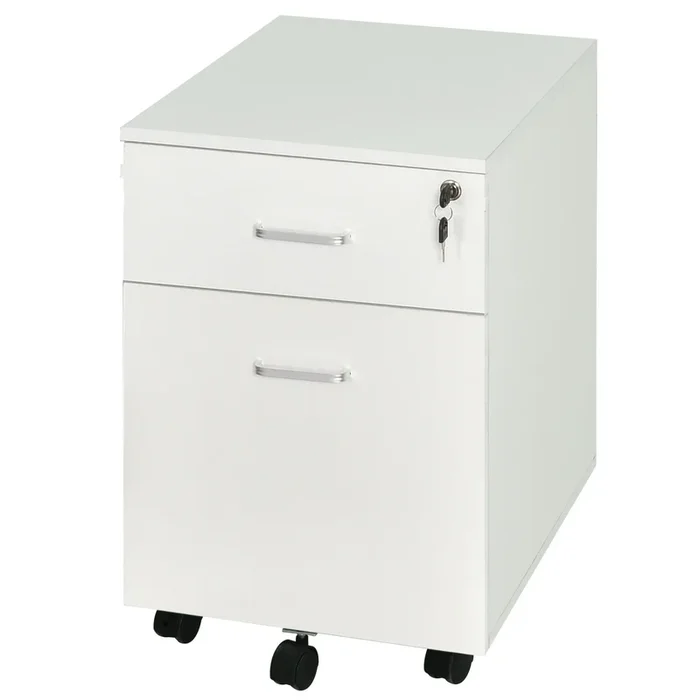 Vinsetto Cajonera de Oficina con Ruedas Mueble Archivador Cajonera Escritorio con 2 Cajones para Documentos en Tamaño A4 Cerradura y Llaves 40x49x58 cm Blanco