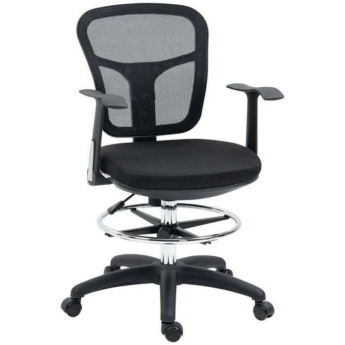 Vinsetto Silla de Dibujo Giratoria Silla de Escritorio Silla Alta con Respaldo Medio Soporte Lumbar Altura Ajustable Carga 120 kg 59x59x95-115 cm Negro