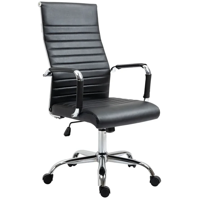 Vinsetto Silla de Escritorio Giratoria Silla de Oficina con Respaldo Alto Ruedas Giratorias Altura Ajustable Función Basculante y Reposabrazos Tapizado en Cuero Sintético Negro
