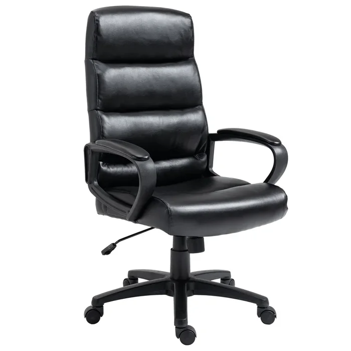Vinsetto Silla de Oficina Giratoria Silla de Escritorio Ergonómica con Altura Ajustable Reposabrazos Respaldo Alto Acolchado de Piel Sintética 66x66x107-114 cm Negro