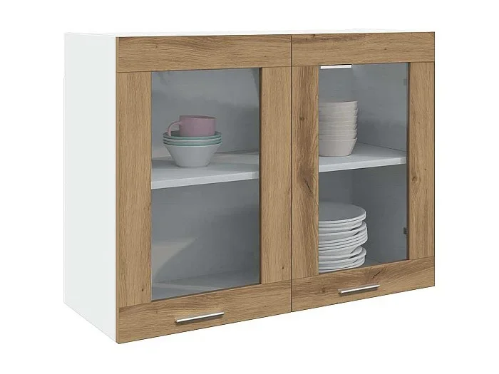 Vitrina colgante de vidrio hecha a mano de madera de roble