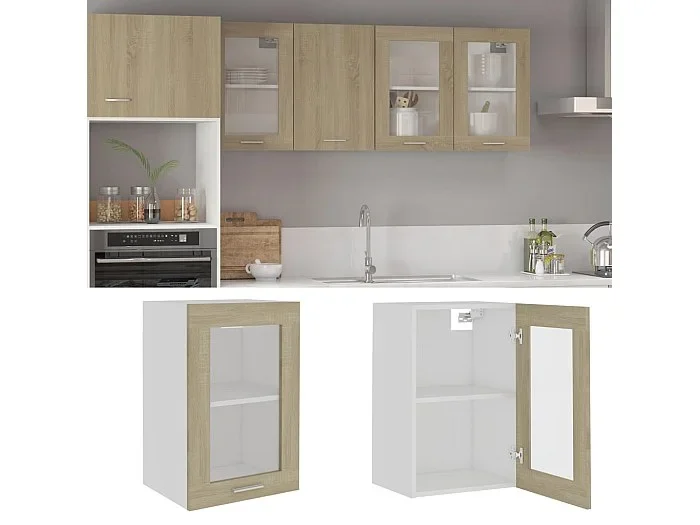 Vitrina colgante roble Sonoma Madera contrachapada