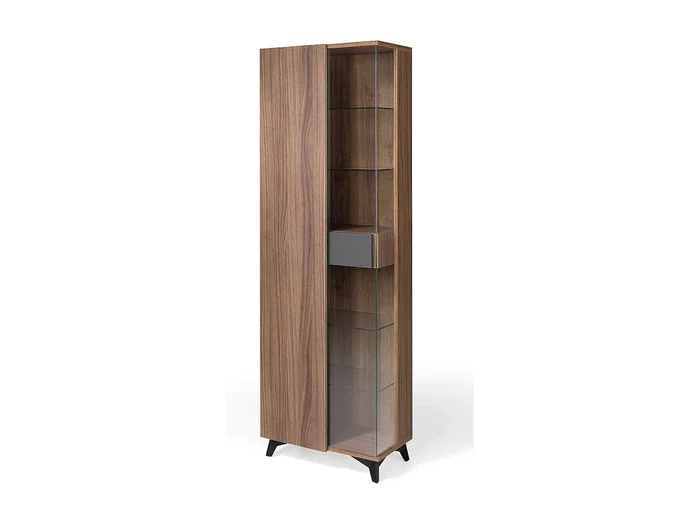 Vitrina de 1 puerta y 1 cajón de madera marrón y antracita con patas de acero negro Kalieto 120 cm
