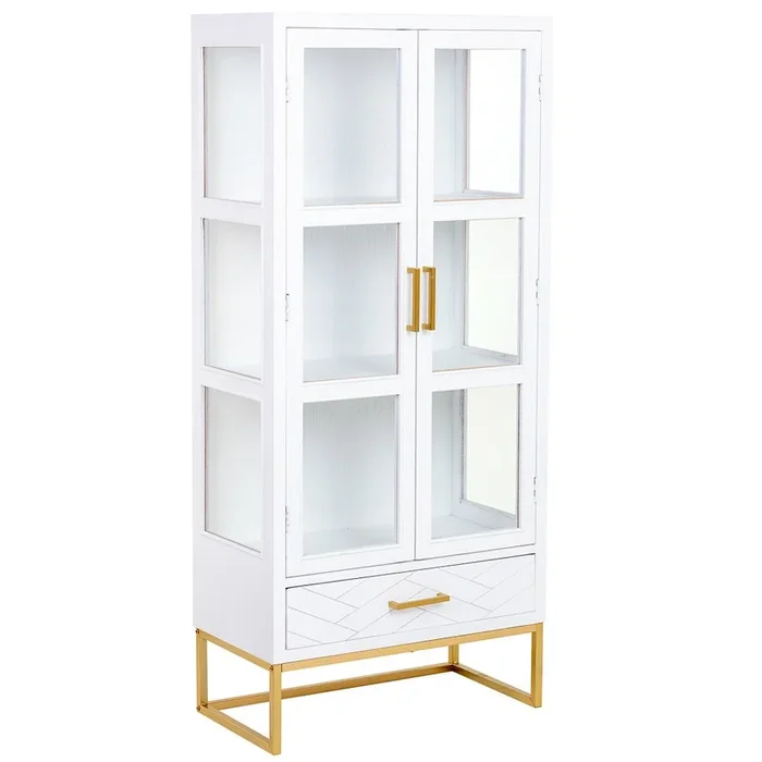 Vitrina de 2 puertas y 1 cajón madera y metal 72×40,5×158.5h cm