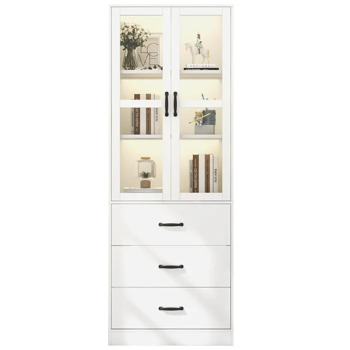 Vitrina de mdf con 2 puertas,3 cajónes y luz led,blanco