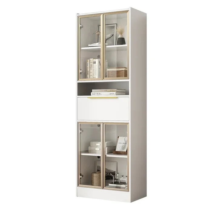 Vitrina de mdf con 4 puertas,1 cajón y luz led,blanco
