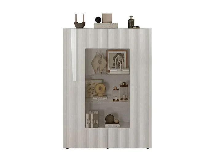 Vitrina SCENA – L121 x H166 x P42 cm – 2 puertas – Blanco lacado brillante