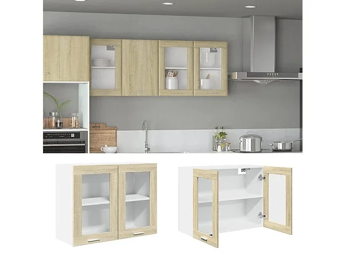 Vitrina suspendida roble Sonoma 80x31x60 cm Aglomerado