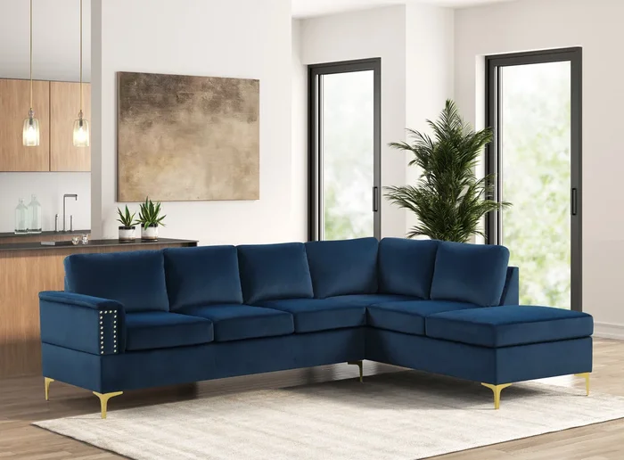 Vogue Navy Velvet Right Arm Facing (RAF) Sectional