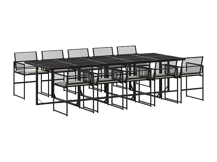 Vynne Set de comedor jardín 11 pzas con cojines ratán sintético negro