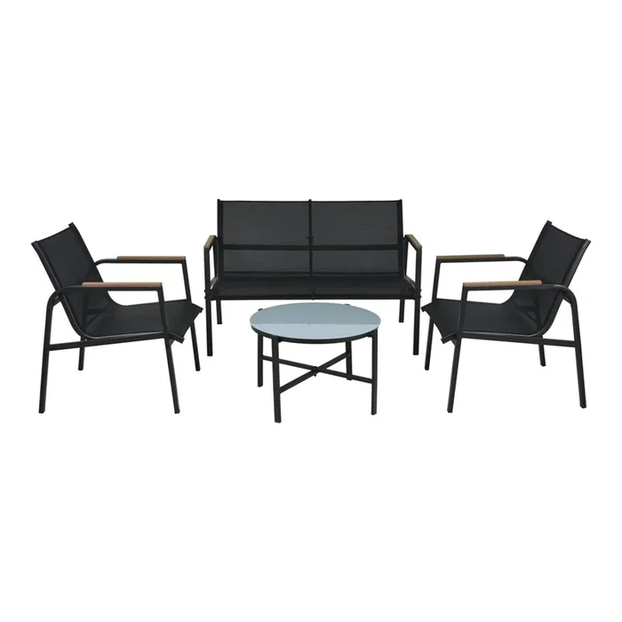 Well Home Conjunto de Muebles de Jardín de 4 Piezas de diseño en acero galvanizado y vidrio acabado de Mármol