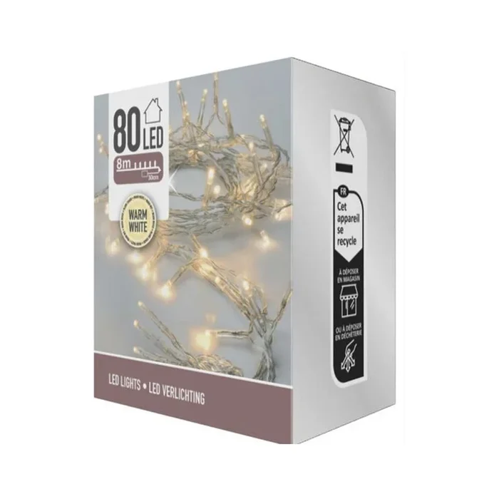 Well Home Guirnalda con 80 Luces LED Blanco cálido con cable transparente