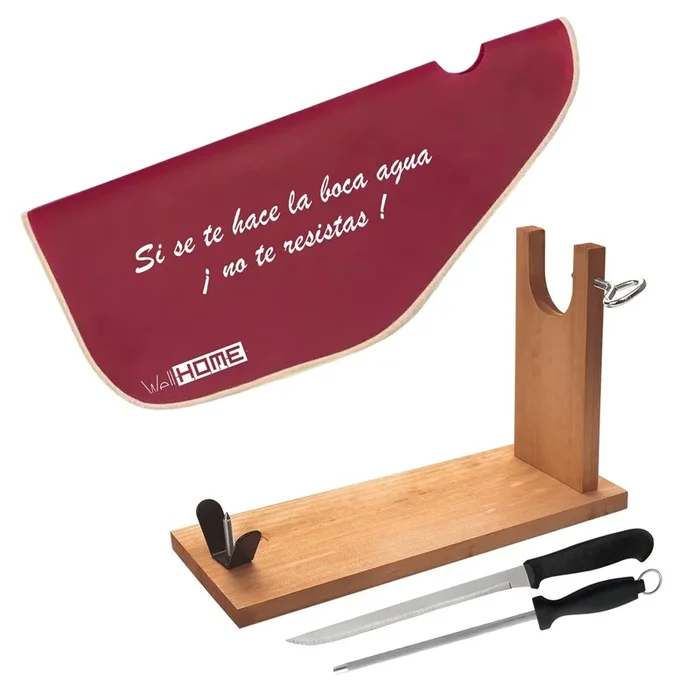Well Home Jamonero de madera + Cuchillo jamonero+Chaira + Funda para jamón