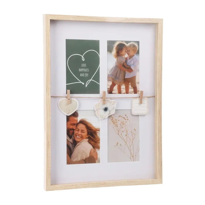 Well Home Marco de fotos color natural para 4 fotos y 3 correas de madera 31,3×2,7×43,5cm