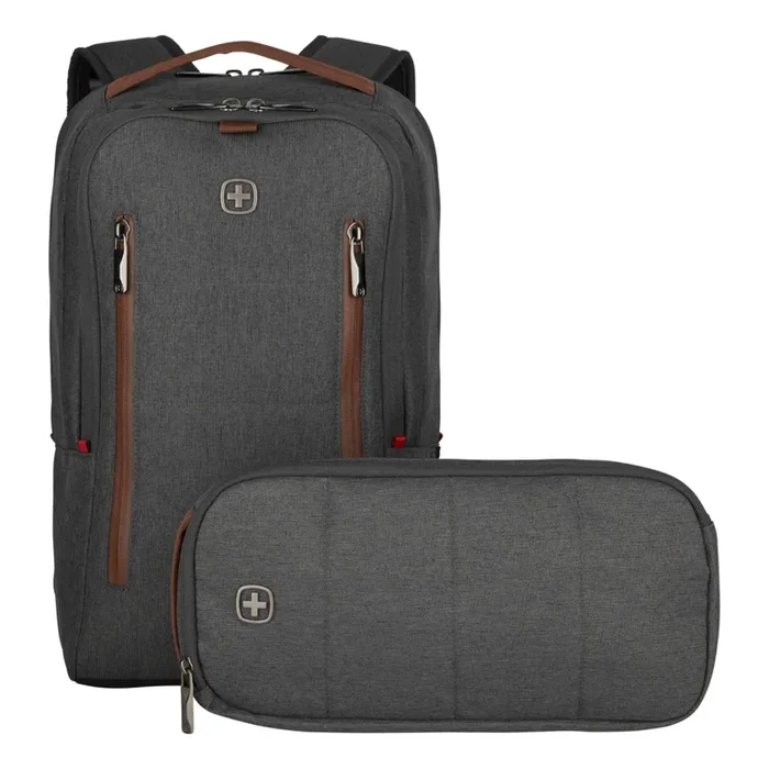 Wenger – Mochila para portátil 15 l 16″ con bolsillo para tableta 12″ + crossbody bag ciudad Upgrade 2en1 gris