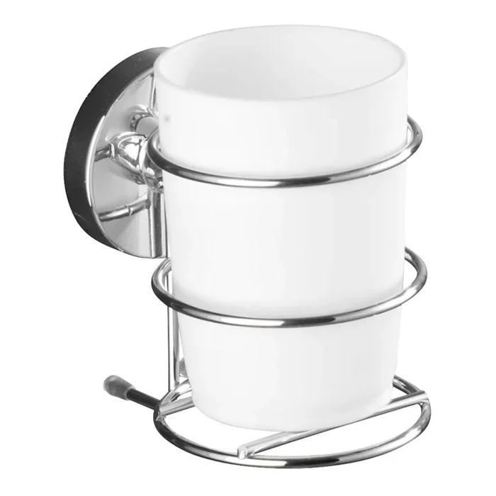 WENKO 20880100-Vaso VACUUM-LOC MILAZZO 7,5×11,5 cm brillo cromo/blanco
