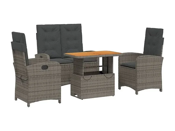 Wise Juego de comedor de jardín 4 piezas con cojines ratán PE gris