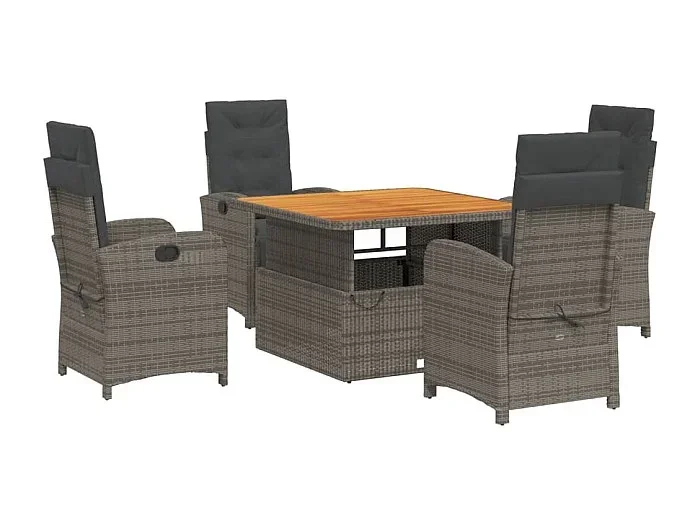 Wise Set comedor de jardín 5 piezas con cojines ratán sintético gris