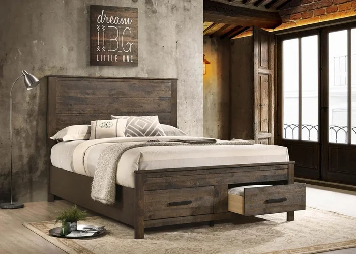 Woodmont Rustic Golden Brown Queen Storage Bed
