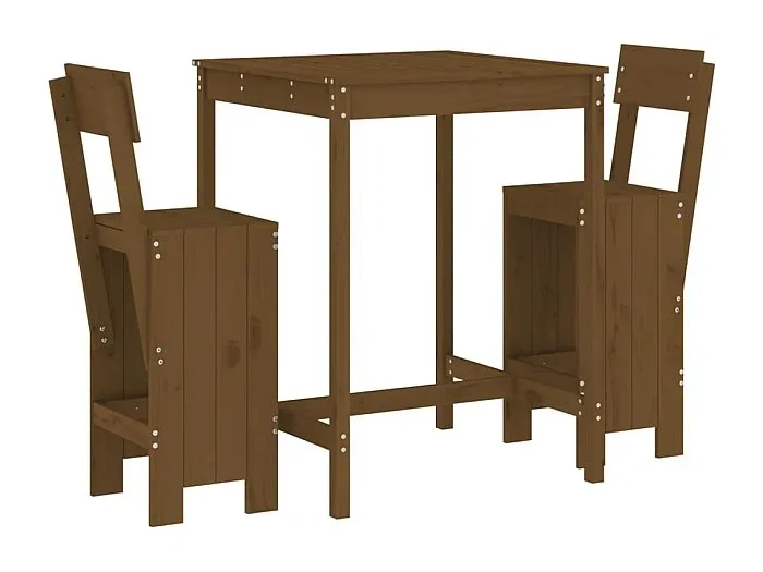 Xalor Mesa y taburetes altos de jardín 3 pzas madera pino marrón miel