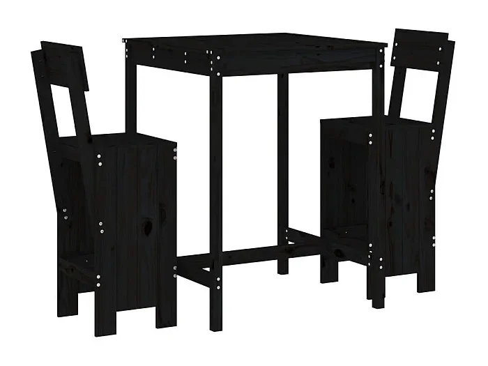 Xalor Set de mesa y taburetes altos jardín 3 pzas madera pino negro
