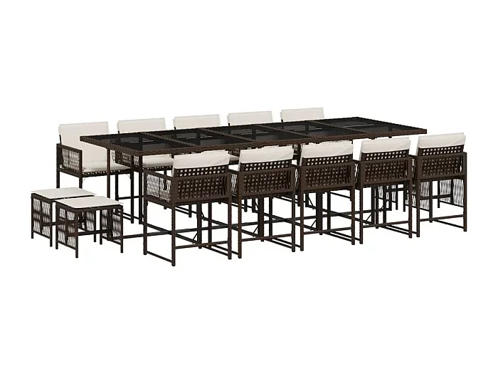 Xeli Set comedor de jardín y cojines 15 pzas ratán sintético marrón