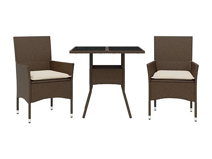 Yorba Linda Set comedor jardín 3 pzas cojines ratán sintético vidrio marrón
