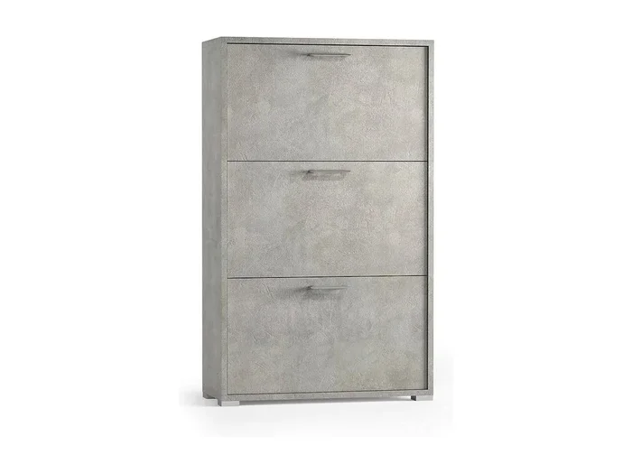Zapatero Dlos, Mueble de entrada polivalente con 3 puertas abatibles, Zapatero de doble profundidad, 100% Made in Italy, 67x28h112 cm, Cemento