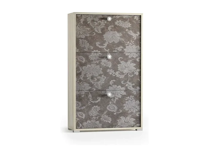Zapatero Dlos, Mueble de entrada polivalente con 3 puertas abatibles, Zapatero de doble profundidad, 100% Made in Italy, 67x28h112 cm, Olmo y fantasía