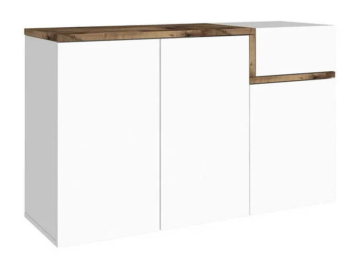 Zapatero Steve, Mueble multiusos con 3 puertas y 1 puerta abatible, Zapatero de entrada, 100% Made in Italy, 120x40h80 cm, Blanco brillo y arce