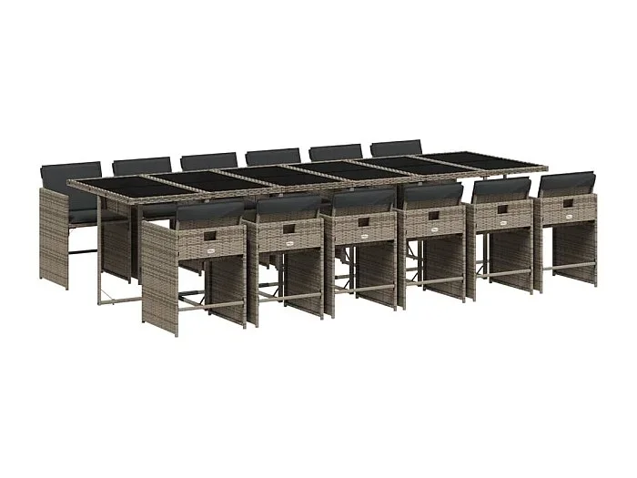 Zele Set comedor de jardín con cojines 13 pzas ratán sintético gris