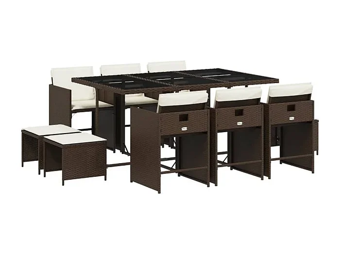 Zenn Set comedor de jardín 11 pzas y cojines ratán sintético marrón