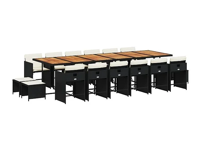 Zenn Set de muebles jardín 17 pzas con cojines ratán sintético negro