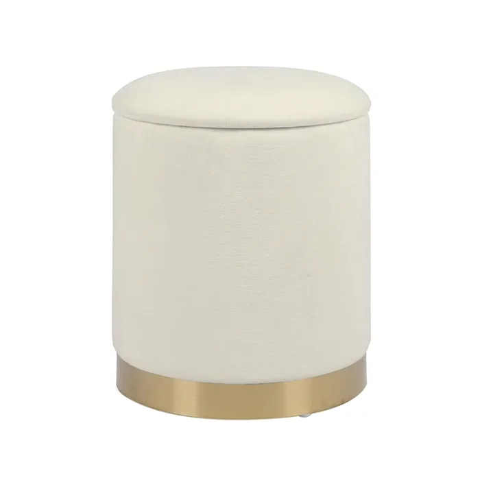 Zoe Cream Chenille Storage Ottoman