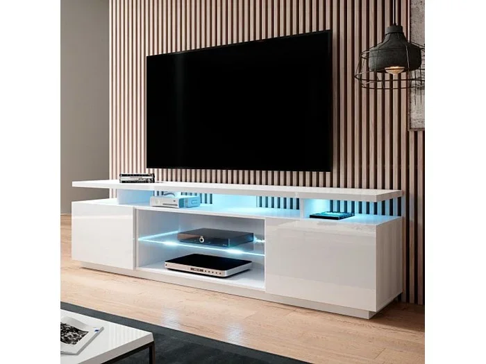 Zohra 180 cm soporte de TV LED blanco brillante – Sin LEDs