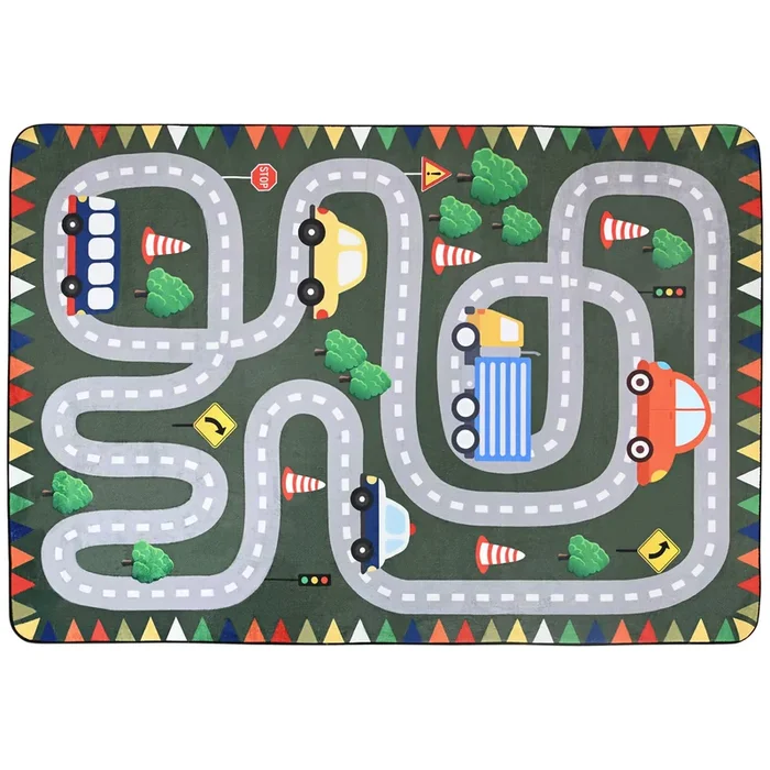 ZONEKIZ Alfombra de Juego para Niños 230×160 cm Alfombra Infantil de Carretera Antideslizante para Dormitorio Sala de Juegos Habitación Verde