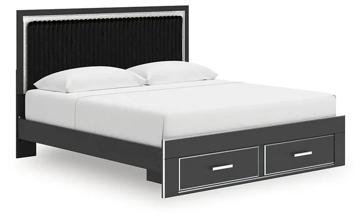 Zuraleus Black King Upholstered Panel Storage Bed